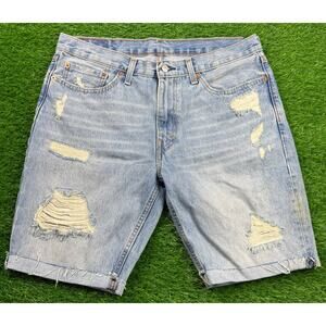 Levi’s 517 Men’s Denim Cutoff Shorts W36 Distressed Light Wash Blue Jean Vintage